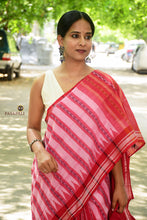 Load image into Gallery viewer, Folded pink Sambalpuri phoda kumbha saree showing patli pattern in pink and red — Pasapali handloom collection