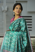 Load image into Gallery viewer, Pankti - Gopalpur Ikat Tussar Silk Sambalpuri Saree with Ikat Motifs & Pink Border