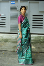 Load image into Gallery viewer, ikkat tussar silk saree with fish border from Odisha