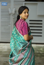 Load image into Gallery viewer, Pankti - Gopalpur Ikat Tussar Silk Sambalpuri Saree with Ikat Motifs & Pink Border