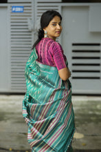 Load image into Gallery viewer, Pankti - Gopalpur Ikat Tussar Silk Sambalpuri Saree with Ikat Motifs & Pink Border
