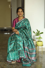 Load image into Gallery viewer, Pankti - Gopalpur Ikat Tussar Silk Sambalpuri Saree with Ikat Motifs & Pink Border
