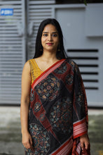 Load image into Gallery viewer, Rāgini – Black & Rust Mercerized Cotton Sambalpuri Saree with Musical Ikat Motifs