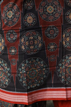 Load image into Gallery viewer, Rāgini – Black & Rust Mercerized Cotton Sambalpuri Saree with Musical Ikat Motifs
