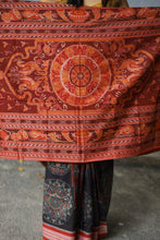 Load image into Gallery viewer, Rāgini – Black & Rust Mercerized Cotton Sambalpuri Saree with Musical Ikat Motifs
