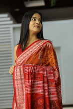 Load image into Gallery viewer, Bandha Ikat weave showing fish, lion, and elephant motifs on premium Sambalpuri cotton saree