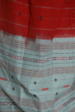 Load image into Gallery viewer, Designer Sambalpuri saree in maroon red with bluish-grey border and ikat pallu – Pasapali luxury collection