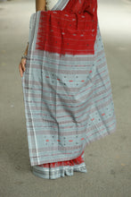 Load image into Gallery viewer, Sambalpuri Phoda kumbha saree in maroon red with bluish-grey border and ikat pallu – Pasapali luxury collection