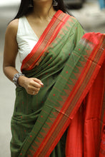 Load image into Gallery viewer, Heritage handloom Phoda Kumbha saree featuring fish motifs and red diamond ikat border