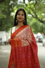 Load image into Gallery viewer, Elegant handloom Sambalpuri cotton saree featuring leaf motif design and vibrant border