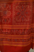 Load image into Gallery viewer, Vibrant orange and black floral Ikat cotton saree with exquisite red pallu from Pasapali