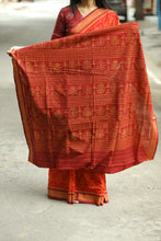 Load image into Gallery viewer, Pasapali handcrafted bright red Sambalpuri saree with Ikat pallu and traditional Odisha patterns