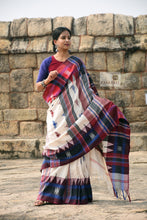 Load image into Gallery viewer, White Kotpad Khadi Saree with Aal, Indigo & Tribal Borders