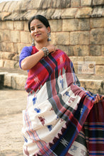 Load image into Gallery viewer, White Kotpad Khadi Saree with Aal, Indigo & Tribal Borders
