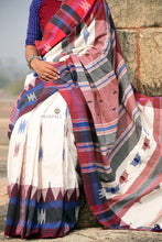 Load image into Gallery viewer, White Kotpad Khadi Saree with Aal, Indigo & Tribal Borders