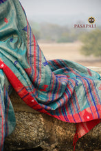 Load image into Gallery viewer, Sea Green Kotpad Tussar Cotton Saree with Ganga Jamuna Border