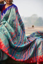 Load image into Gallery viewer, Sea Green Kotpad Tussar Cotton Saree with Ganga Jamuna Border