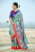 Load image into Gallery viewer, Sea Green Kotpad Tussar Cotton Saree with Ganga Jamuna Border