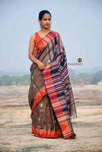 Load image into Gallery viewer, Earthy Brown Kotpad Tussar Cotton Saree with Checkered Body & Rust Borders
