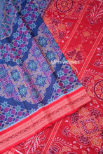Load image into Gallery viewer, Blue Sambalpuri handloom saree with multicolor woven jhoti motifs and symbolic rudraksh border design