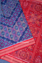 Load image into Gallery viewer, Traditional Odisha cotton saree in blue with red border, jhoti motifs, and vibrant Ikat pallu – Pasapali