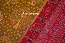 Load image into Gallery viewer, Cultural Sambalpuri saree in yellow with tree designs and handcrafted red Ikat border