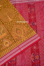 Load image into Gallery viewer, Mustard Yellow Sambalpuri cotton saree with handwoven tree motifs and red rudraksh border – Pasapali