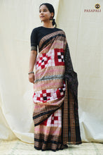 Load image into Gallery viewer, Bichitrapuri Black pallu with elephant and duck motifs — Sambalpuri Bandha saree — Pasapali