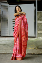 Load image into Gallery viewer, Sambalpuri Bandha saree with tribal motifs and red Ikat pallu – Pasapali
