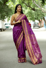 Load image into Gallery viewer, Sambalpuri Silk Saree in Dark Purple with Golden Fish and Temple Motifs – Pasapali
