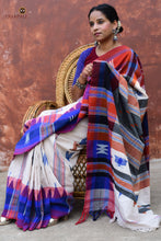 Load image into Gallery viewer, Adrika Kotpad cotton saree texture detail — handspun weave surface, aal bark natural dye, Mirgan weavers