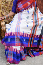 Load image into Gallery viewer, Adrika Kotpad saree motif detail — fish and geometric tribal patterns on natural dyed off-white cotton body