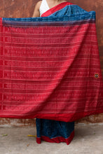 Load image into Gallery viewer, Ikat motif detail on Annapriya Sambalpuri saree — resist-dyed warp and weft alignment, Bhulia weaver craft, Odisha