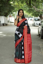 Load image into Gallery viewer, et Black Sambalpuri Mercerized Cotton Saree with Mayura Yugala Peacock Motifs - Pasapali.