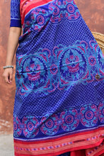 Load image into Gallery viewer, Charulata Sambalpuri cotton saree by Pasapali — flat lay showing full body, border and Jhoti pallu in blue and red.
