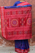 Load image into Gallery viewer, Body weave detail of Charulata Sambalpuri cotton saree — lotus and peacock Bandha motifs, Bhulia weavers, Odisha.