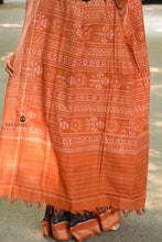 Load image into Gallery viewer, Folded view of Black Sambalpuri Mercerized Cotton saree by Pasapali — leaf motif body, Rudraksha border, flower ikat pallu, GI-tagged Odisha handloom.