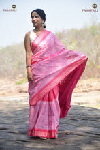 Load image into Gallery viewer, Body weave detail of Harini — duck and tribal motifs in double ikat Bandha technique, light pink cotton.