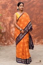 Load image into Gallery viewer, Kalyani Sambalpuri Bandha saree — drape front view with fish motif border and blouse piece, Pasapali