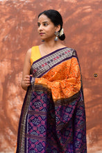 Load image into Gallery viewer, Kalyani Sambalpuri Bandha saree — tribal figure motif detail in mercerized cotton body, Pasapali Odisha