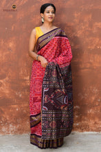 Load image into Gallery viewer, Konark Chakrika — full view, maroon Sambalpuri Bandha mercerized cotton saree with Konark chakra motifs, by Pasapali