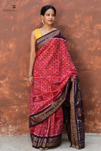 Load image into Gallery viewer, Konark Chakrika — body weave detail of Konark chakra and temple motif, Sambalpuri Bandha cotton, Pasapali