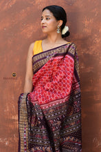 Load image into Gallery viewer, Konark Chakrika — mercerized cotton texture detail, maroon Sambalpuri double ikat weave, GI certified, Pasapali
