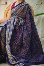 Load image into Gallery viewer, Kusumalata grey Sambalpuri handloom saree full view — mercerized cotton Bandha weave with Phula jala and fish motifs, Pasapali