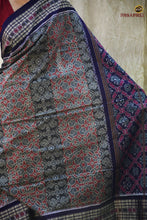 Load image into Gallery viewer, Body weave of Kusumalata — Phula jala double ikat motif across grey mercerized cotton, Sambalpuri handloom by Pasapali