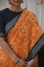 Load image into Gallery viewer, Bandha weave body detail — Kusumita mustard yellow Sambalpuri cotton saree with Phula jala motifs, Pasapali