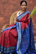 Load image into Gallery viewer, Kusumita handloom Sambalpuri saree — body weave close-up showing warp-weft motif alignment of chevron flower butas