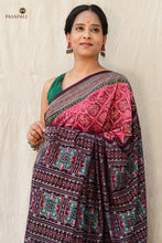 Load image into Gallery viewer, Rudraksha border with ikat motifs close-up — Lilavati Sambalpuri Bandha saree by Pasapali