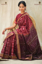Load image into Gallery viewer, Mahalakshmi authentic Sambalpuri handloom saree in maroon mercerized cotton — Pasapali full view