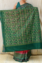 Load image into Gallery viewer, Mangala GI certified Sambalpuri Handloom saree in pink and green — full view, Bhulia weavers, Pasapali